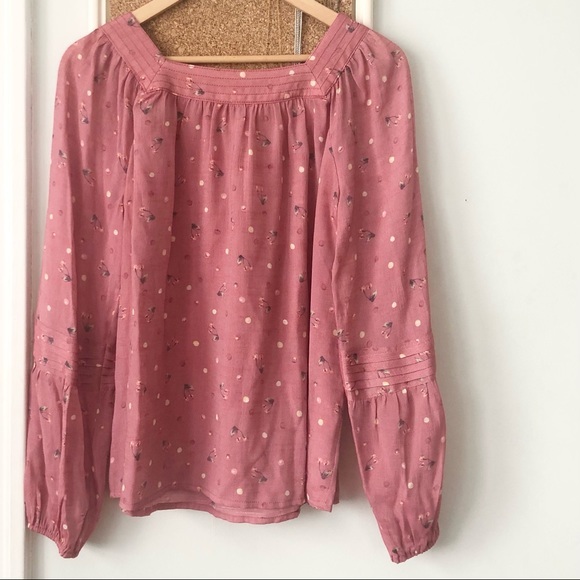 [Lauren Conrad] Cherry Print Square Neck Balloon Pleat Detail Sleeve Top - Picture 10 of 10